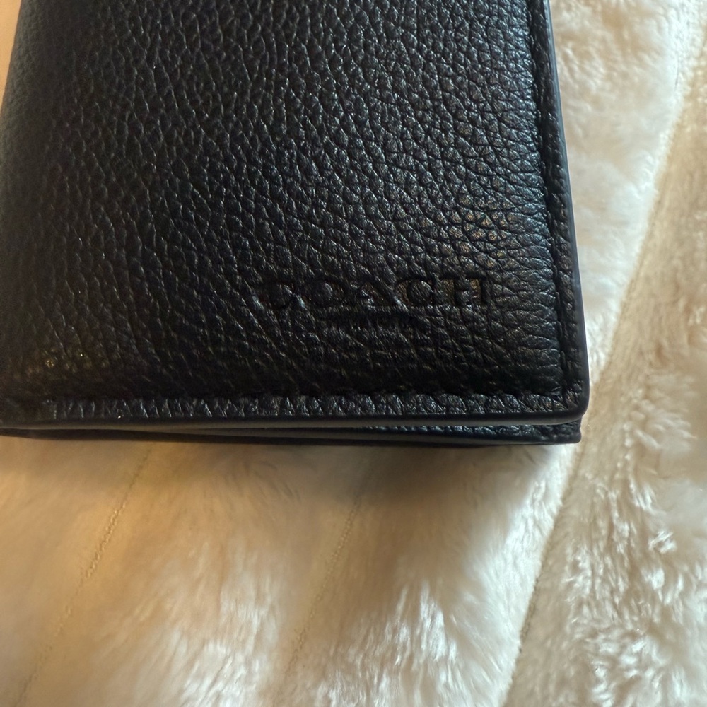 Coach Pebbled Black Leather Trifold Wallet